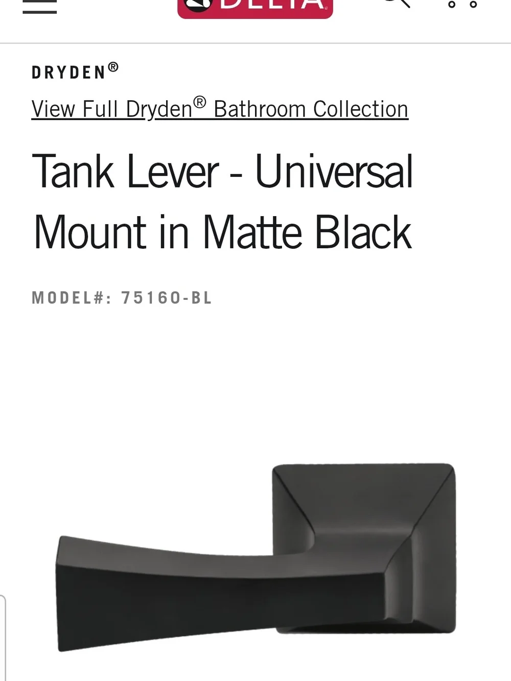 Delta Ashlyn/dryden Universal Tank Lever - Black Finish
